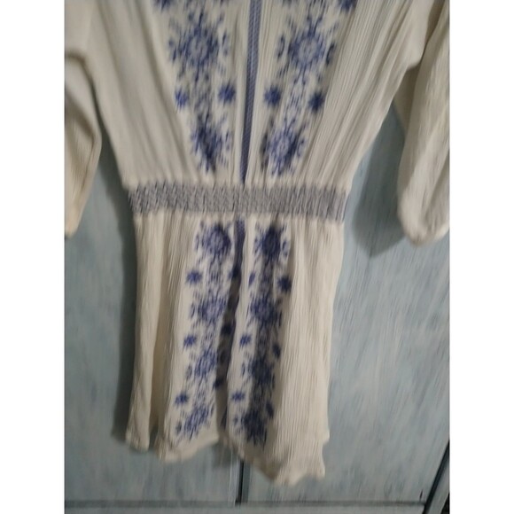 Black Swan Embroidered V-neck Summer Mini Dress Medium Cream Y2K Boho Cottage... - Picture 4 of 10